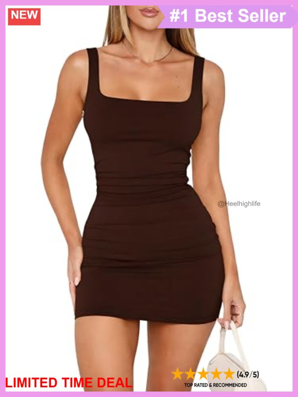 Square Neck Sleeveless Ruched Bodycon Tank Mini Dress Double Lined Club Party